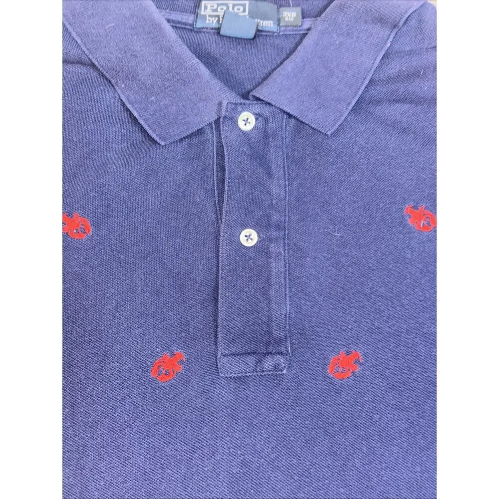 Vtg Polo Ralph Lauren Men’s 3XLT Short Sleeve Blue With All Over Lobster Print